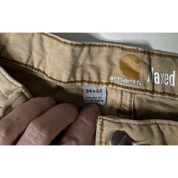 Carhartt Relaxed Fit Men's Khaki Canvas Work Pants Size 34x32 - Picture 3 of 9